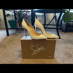Used Christian Louboutin Size 38 color Latte White Pigalle Follies